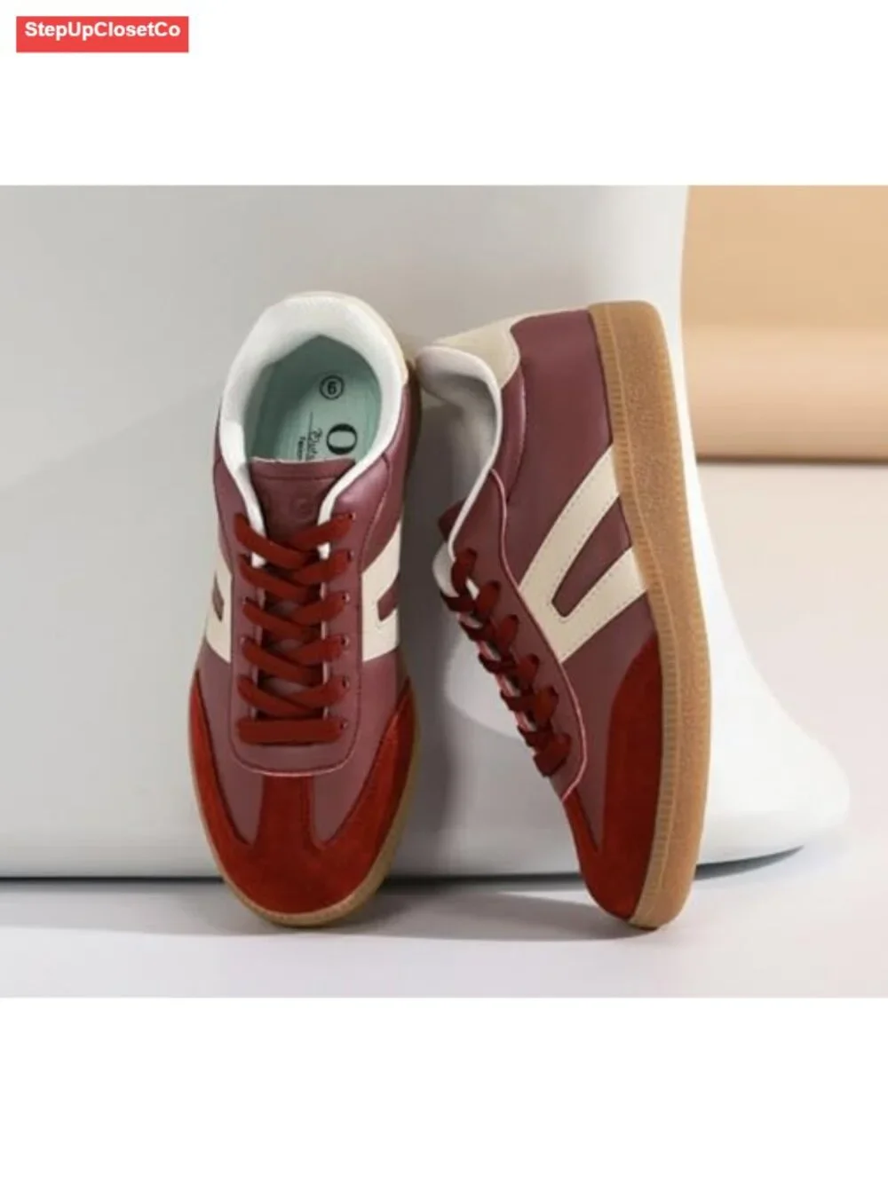 Lace Detail Retro Gum Sole Fashion Sneakers Perforated Casual Walking